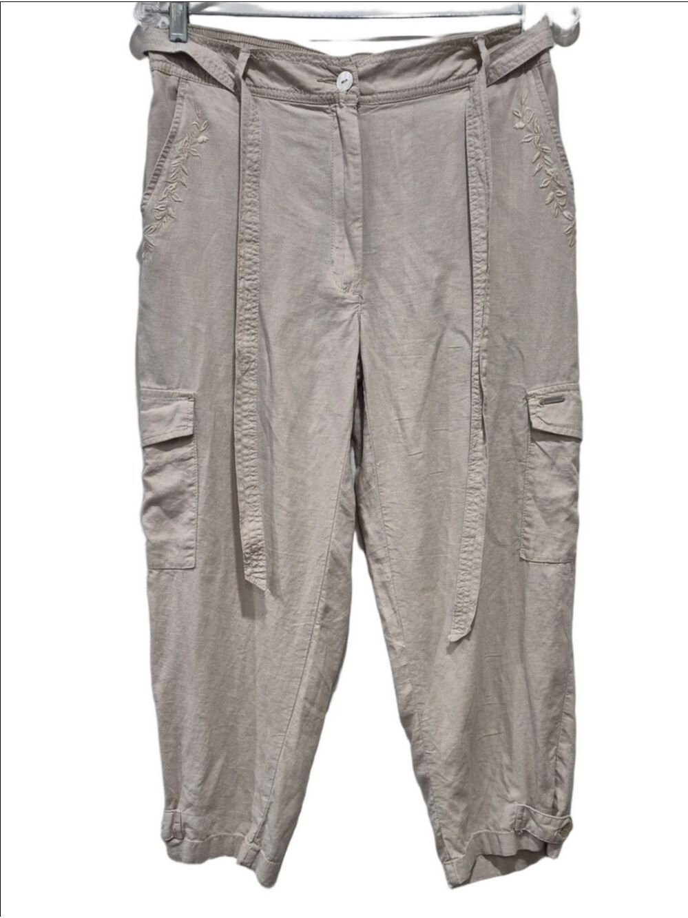 Simon Chang Beige Linen Blend Cargo Jogger Beige Pants – Size 6